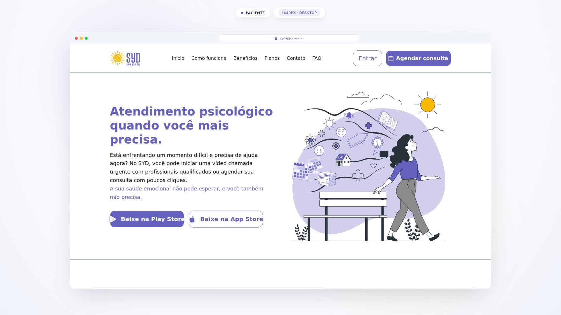 SYD on-demand therapy platform landing page